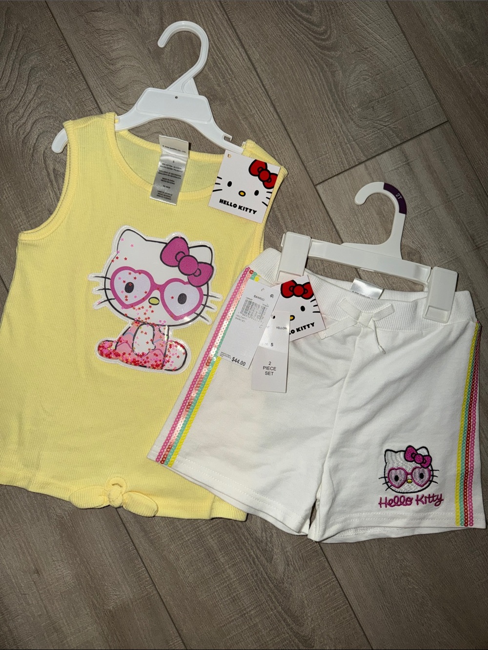 Hello Kitty Yellow Tank Top and White Short 2 Piece Set- Girls Size 5